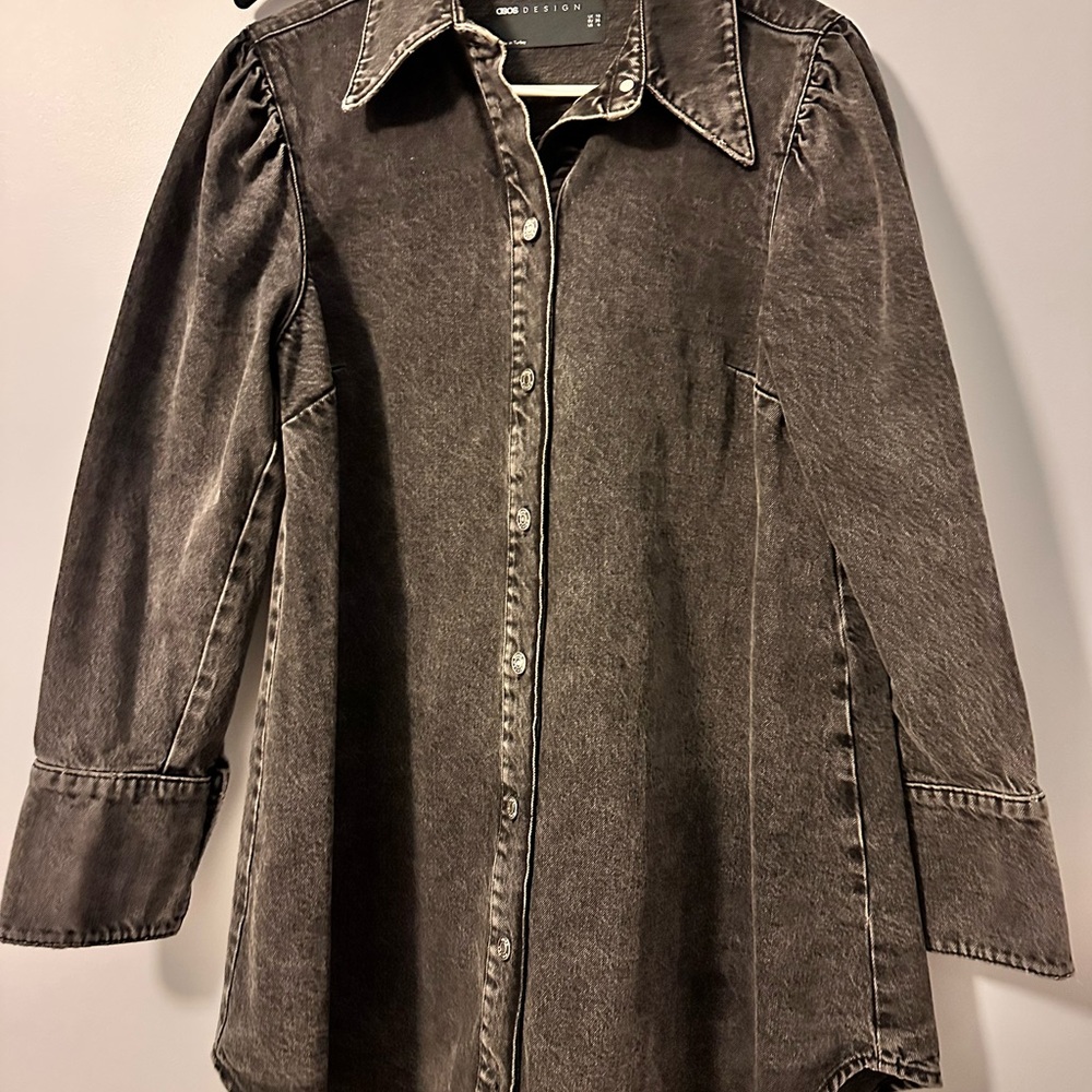 ASOS Black Washed Denim Long Shirt Jacket